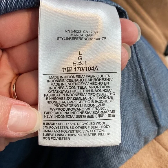 Sold eb GAP Brown Camel Quilted Sleeve Wool Blend Zip Moto Jacket - Picture 9 of 13